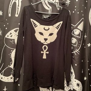 Killstar Goth Cat Distressed Long Sleeved Sweater XXL